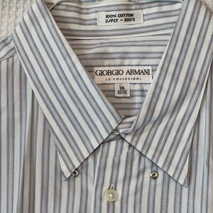Giorgio Armani Light Blue and White Striped Dress Shirt 16 34